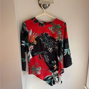 Zara Red and Black Floral Blouse